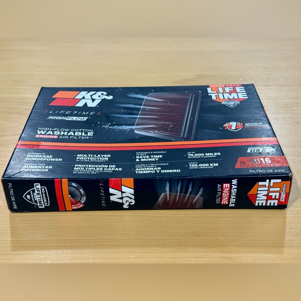 K&N High-Flow Original Lifetime Engine Air Filter: Increase Power: Premium New.